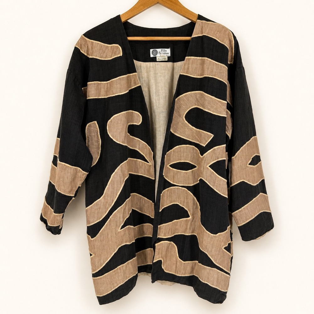Vintage Victor Camarena Large Open Front Jacket Abstract Applique Artsy Mexico